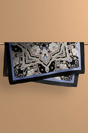 C35 Kadın Krem Açık Mavi Layer Desenli 50x50 Bandana HYL DG0956-22
