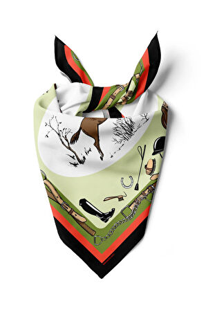 Kadın Kahverengi Turuncu Jokey Desenli 50x50 Bandana HYL DG0997-22