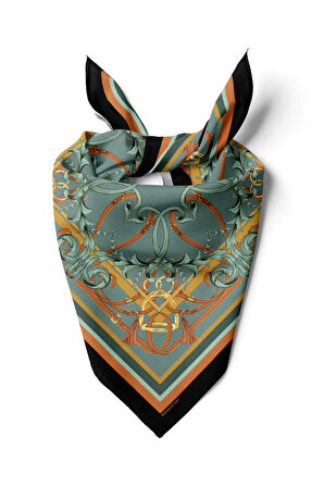 Z12 Kadın Turuncu Hardal Sarısı İron Desenli 50x50 Bandana HYL DG01007-22