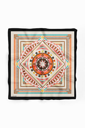 G32 Kadın Pembe Turuncu Siyon Desenli 50x50 Bandana