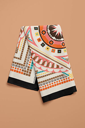 G32 Kadın Pembe Turuncu Siyon Desenli 50x50 Bandana