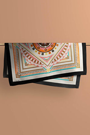 G32 Kadın Pembe Turuncu Siyon Desenli 50x50 Bandana