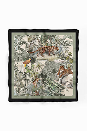 H35 Kadın Su Yeşili Krem Amazon Desenli Bandana HYL DG01124-22