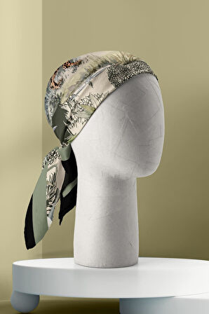 H35 Kadın Su Yeşili Krem Amazon Desenli Bandana HYL DG01124-22