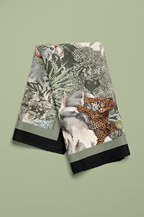 H35 Kadın Su Yeşili Krem Amazon Desenli Bandana HYL DG01124-22