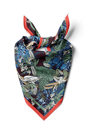 Kadın Beyaz Mat Yeşil Leylek  Desenli 50x50 Bandana HYL DG01132-22