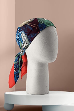 Kadın Beyaz Mat Yeşil Leylek  Desenli 50x50 Bandana HYL DG01132-22