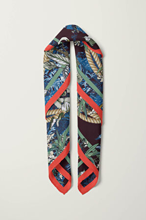 Kadın Beyaz Mat Yeşil Leylek  Desenli 50x50 Bandana HYL DG01132-22