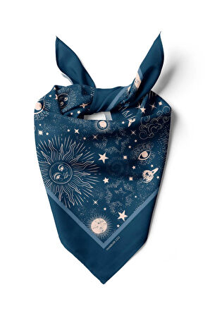 F37 Kadın Lacivert Beyaz Moon Desenli Bandana DG1152