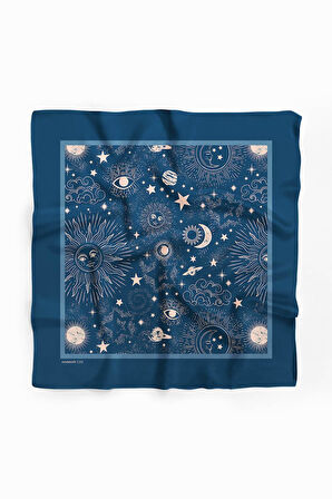 F37 Kadın Lacivert Beyaz Moon Desenli Bandana DG1152