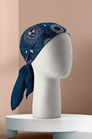 F37 Kadın Lacivert Beyaz Moon Desenli Bandana DG1152