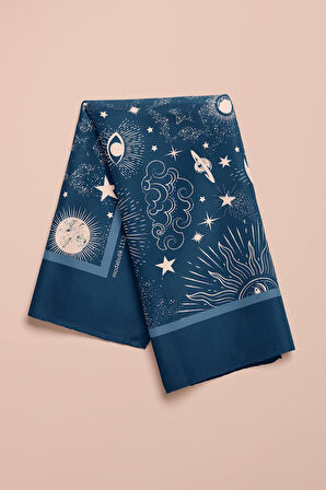 F37 Kadın Lacivert Beyaz Moon Desenli Bandana DG1152