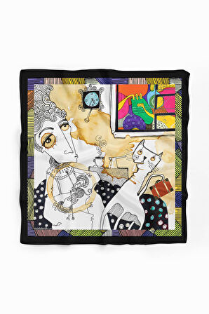 E64 Kadın Krem Mavi Afrikan Desenli 50x50 Bandana HYL DG01205-22