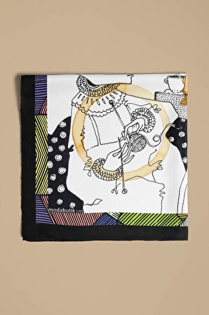 E64 Kadın Krem Mavi Afrikan Desenli 50x50 Bandana HYL DG01205-22