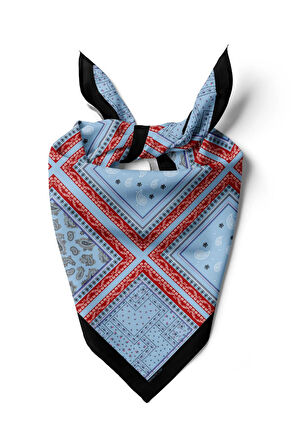 D66 Kadın Mavi Kare Desenli 50x50 Bandana HYL DG01218-22