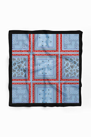 D66 Kadın Mavi Kare Desenli 50x50 Bandana HYL DG01218-22