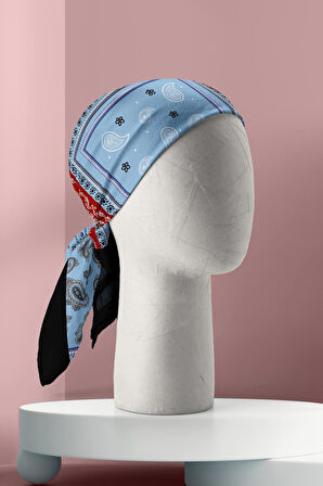 D66 Kadın Mavi Kare Desenli 50x50 Bandana HYL DG01218-22