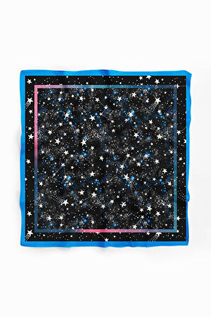F29 Kadın Mavi Siyah Yıldız Desenli 50x50 Bandana HYL DG01262-22