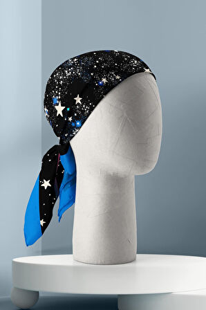 F29 Kadın Mavi Siyah Yıldız Desenli 50x50 Bandana HYL DG01262-22
