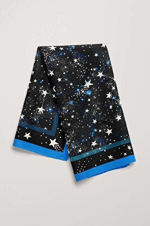 F29 Kadın Mavi Siyah Yıldız Desenli 50x50 Bandana HYL DG01262-22