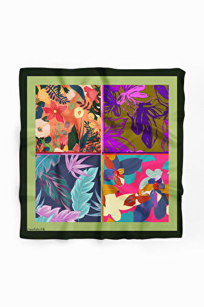 A61 Kadın Turkuaz Mavi Çiçekli Desenli 50x50 Bandana HYL DG01269-22