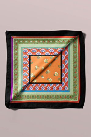 A61 Kadın Turkuaz Mavi Çiçekli Desenli 50x50 Bandana HYL DG01269-22