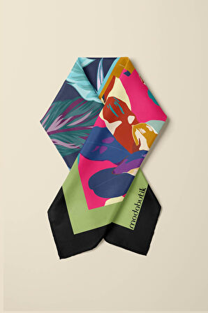 A61 Kadın Turkuaz Mavi Çiçekli Desenli 50x50 Bandana HYL DG01269-22