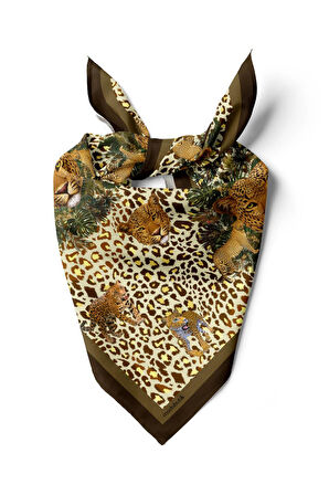 D58 Kadın Kaplan Desenli 50x50 Bandana HYL DG01288-22