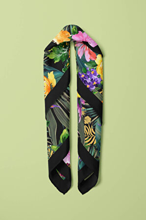 H45 Kadın Yeşil Çiçek Desenli 50x50 Bandana HYL DG01404-22