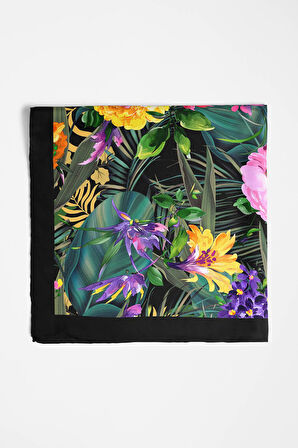 H45 Kadın Yeşil Çiçek Desenli 50x50 Bandana HYL DG01404-22