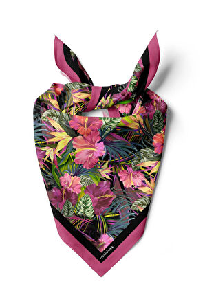 G39 Kadın Yeşil Pembe Çiçek Desenli 50x50 Bandana