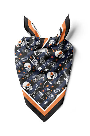 C51 Kadın Mavi Siyah Kurukafa Desenli 50x50 Bandana HYL DG01554-22