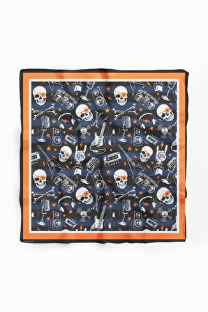 C51 Kadın Mavi Siyah Kurukafa Desenli 50x50 Bandana HYL DG01554-22