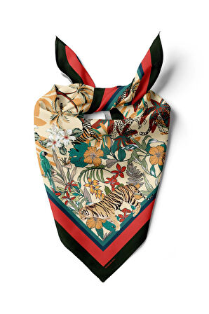 C89 Kadın Kaplan Desenli 50x50 Bandana DG01571-22