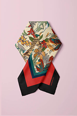 C89 Kadın Kaplan Desenli 50x50 Bandana DG01571-22
