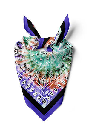 D11 Kadın Turkuaz Etnik Desenli 50x50 Bandana DG01573-22