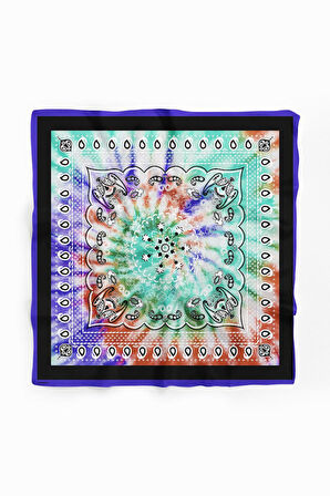 D11 Kadın Turkuaz Etnik Desenli 50x50 Bandana DG01573-22