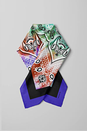 D11 Kadın Turkuaz Etnik Desenli 50x50 Bandana DG01573-22