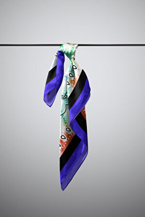 D11 Kadın Turkuaz Etnik Desenli 50x50 Bandana DG01573-22