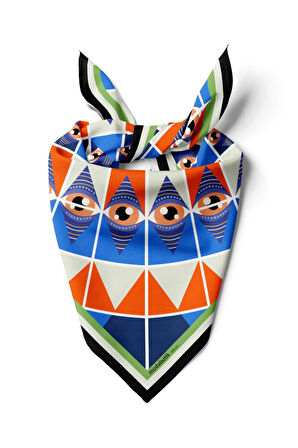 C104 Kadın Mavi Turuncu Göz Desenli 50x50 Bandana HYL DG1995-22