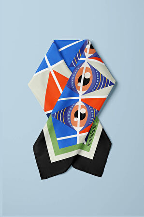 C104 Kadın Mavi Turuncu Göz Desenli 50x50 Bandana HYL DG1995-22