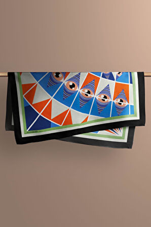 C104 Kadın Mavi Turuncu Göz Desenli 50x50 Bandana HYL DG1995-22