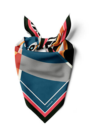 G61 Kadın Turkuaz Siyah Turuncu Baykuş Desenli 50x50 Bandana HYL DG01677-22