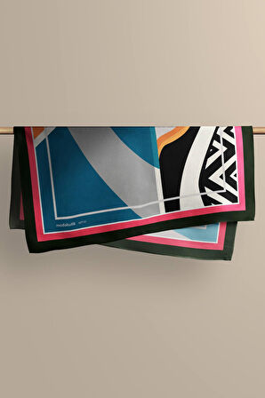 G61 Kadın Turkuaz Siyah Turuncu Baykuş Desenli 50x50 Bandana HYL DG01677-22