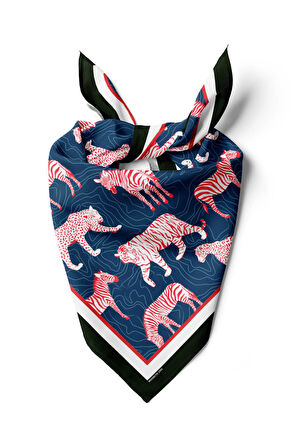 H50 Kadın Mavi Kırmızı Animal Desenli 50x50 Bandana HYL DG01695-22