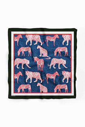 H50 Kadın Mavi Kırmızı Animal Desenli 50x50 Bandana HYL DG01695-22