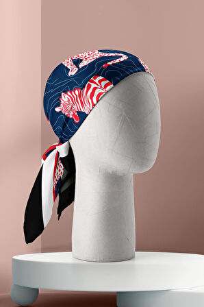H50 Kadın Mavi Kırmızı Animal Desenli 50x50 Bandana HYL DG01695-22