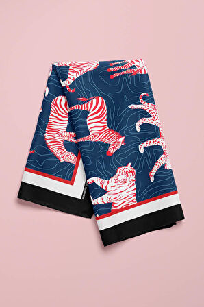 H50 Kadın Mavi Kırmızı Animal Desenli 50x50 Bandana HYL DG01695-22