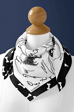 B104 Kara Kalem Desenli 45x45 Siyah Beyaz Köpek Bandanası DG5464