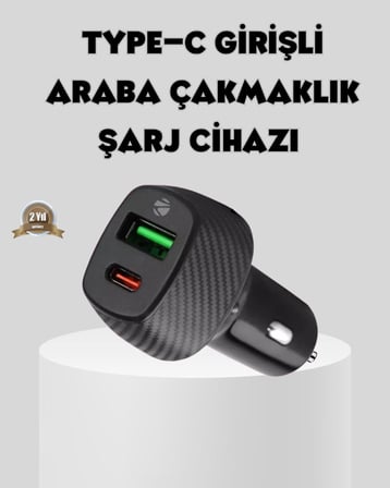 Araç Tipi Hızlı Şarj Adaptörü Type-C PD USB Çift Port Kompakt